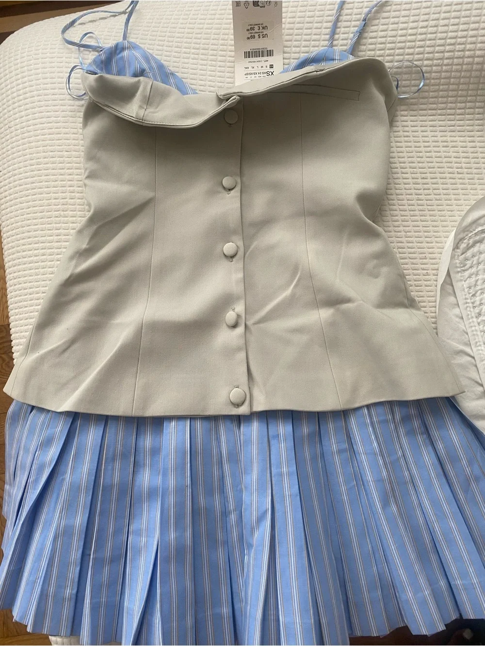 Zara Blue and Beige Striped Bustier dress